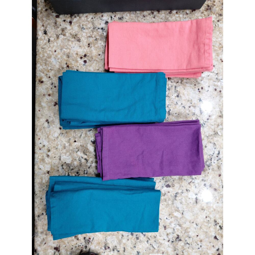 Fabric Napkins Set 12 Teal 6 Purple 6 Coral 15 inch